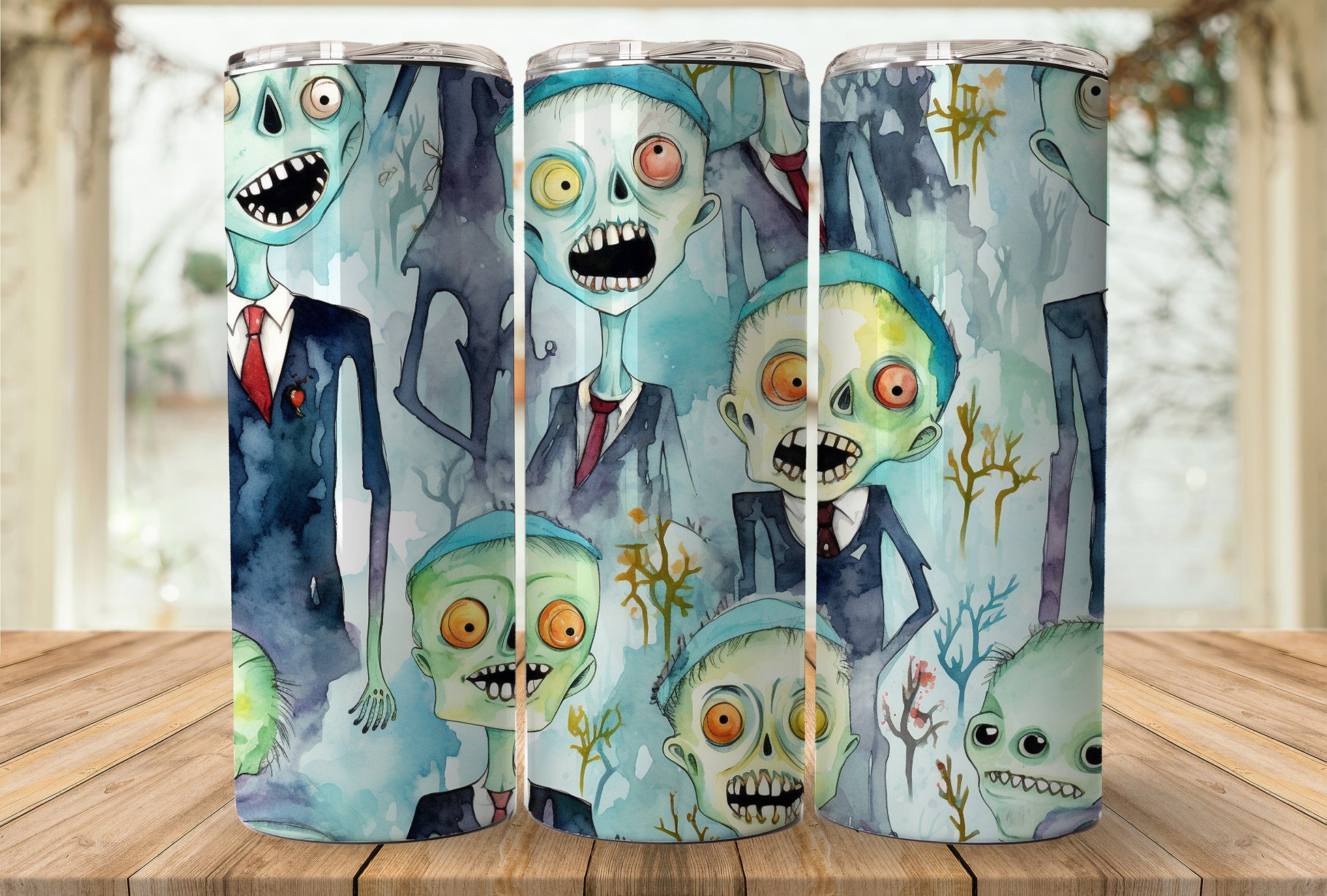 Cute Zombie Halloween 20oz Skinny Tumbler Sublimation Wrap | Digital Download Straight Tumbler Wrap PNG | Seamless Design| Whimsical Artwork