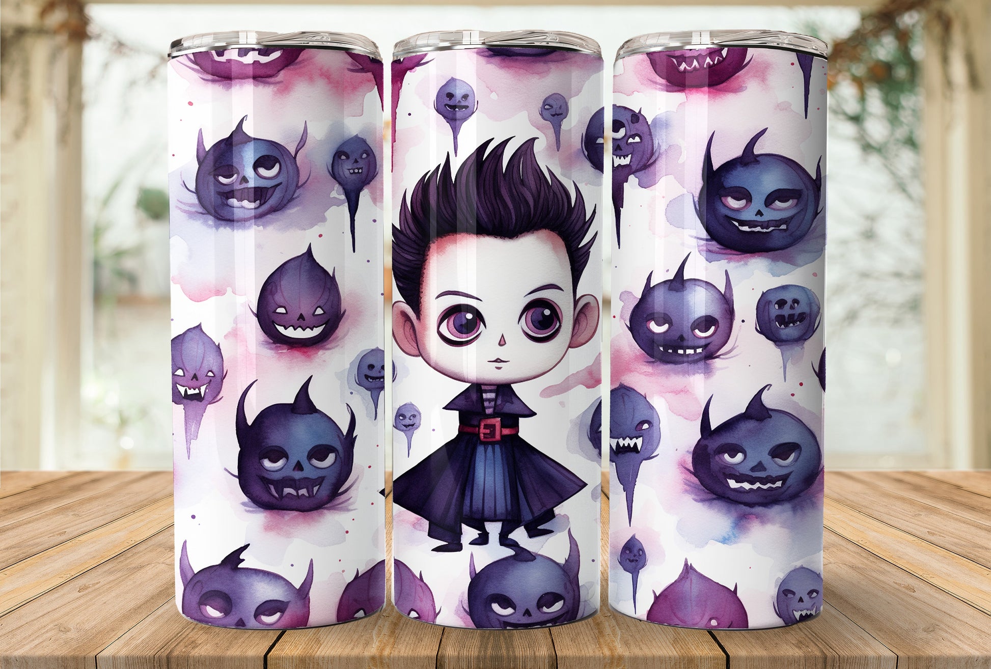 Cute Vampire Halloween 20oz Skinny Tumbler Sublimation Wrap | Digital Download Straight Tumbler Wrap PNG | Seamless Design | Whimsical Art