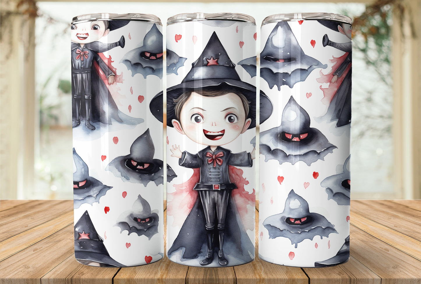 Cute Vampire Halloween 20oz Skinny Tumbler Sublimation Wrap | Digital Download Straight Tumbler Wrap PNG | Seamless Design | Whimsical Art