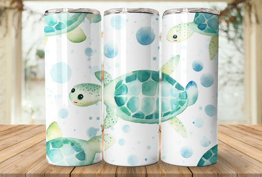 Cute Turtle 20oz Skinny Tumbler Sublimation Wrap | Digital Download Straight Tumbler Wrap PNG | Seamless Beach Design| Whimsical Ocean Art