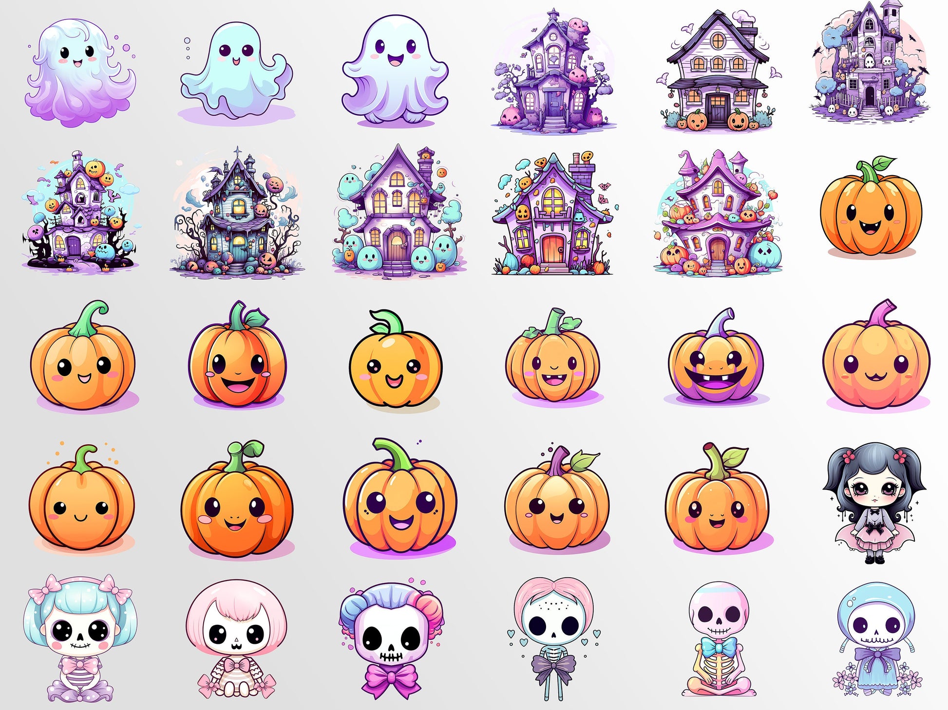 Kawaii Halloween Characters Clipart: Pastel Art for Crafts and Decor | PNG Bundle | Digital Download | Sublimation Designs | Whimsical