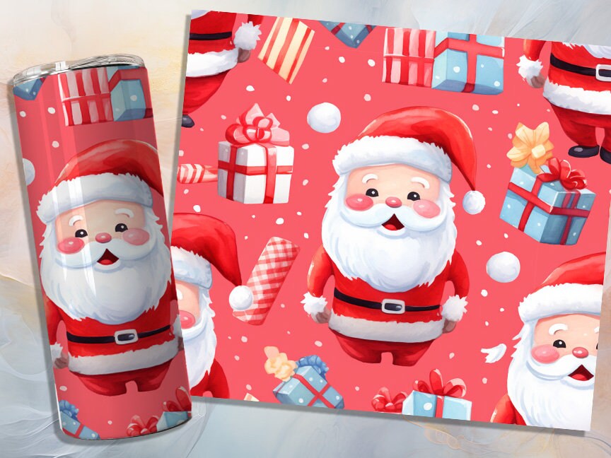 Santa 20oz Skinny Tumbler Sublimation Wrap | Digital Download Straight Tumbler Wrap PNG | Santa Claus | Santa and Presents Design Wrap