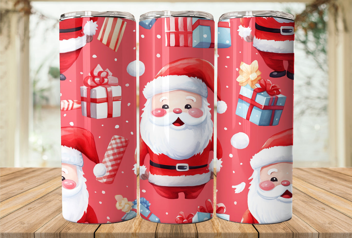 Santa 20oz Skinny Tumbler Sublimation Wrap | Digital Download Straight Tumbler Wrap PNG | Santa Claus | Santa and Presents Design Wrap