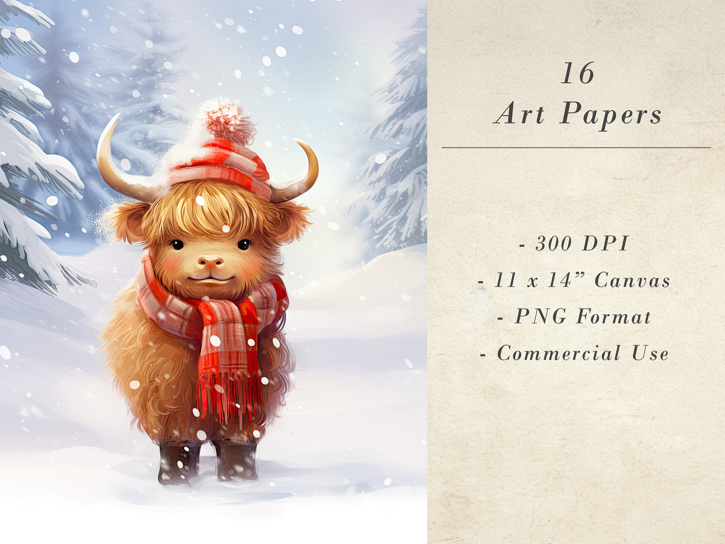 Watercolor Christmas Highland Cows Clipart: Cow Art for Christmas Crafts and Decor | PNG Bundle | Digital Download | Sublimation files