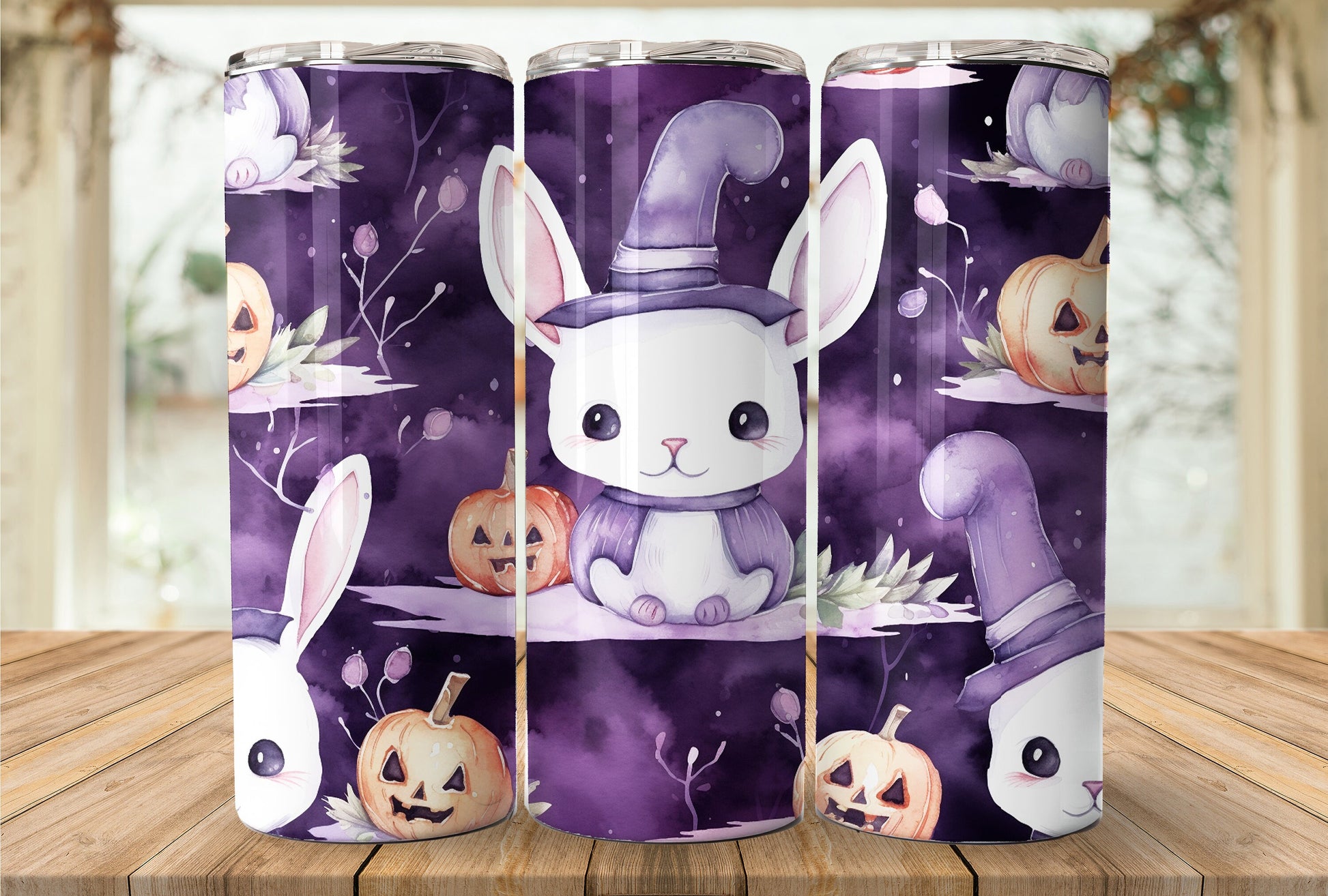 Cute Halloween Bunny 20oz Skinny Tumbler Sublimation Wrap| Digital Download Straight Tumbler Wrap PNG| Seamless Design| Whimsical Artwork