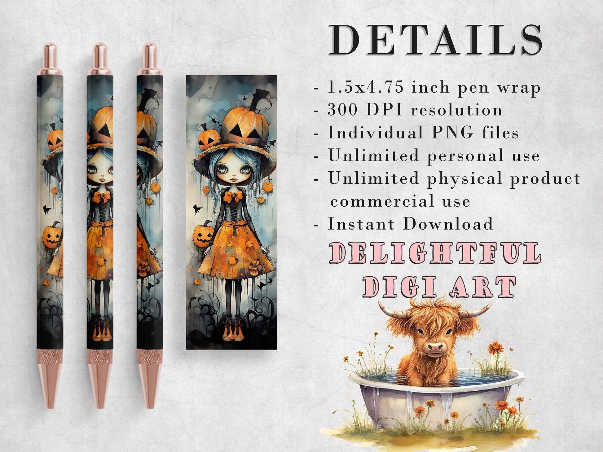 10 Whimsical Halloween Pen Wrap PNGs | Pen Wrap Sublimation Designs | Pen Waterslide Designs | Pencil Sublimation Design | Epoxy Pen Wraps