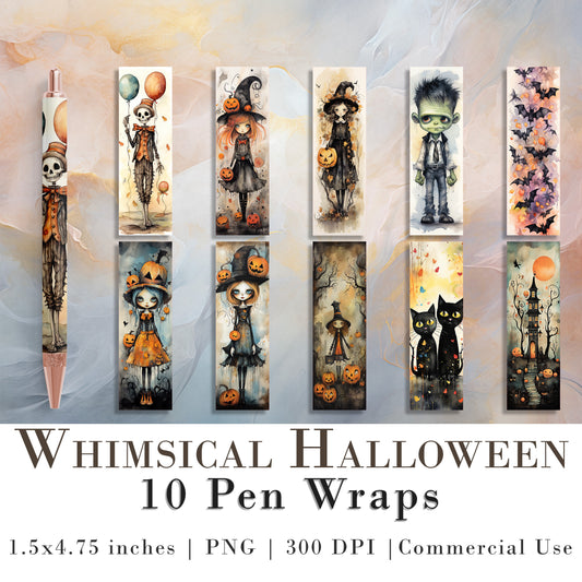 10 Whimsical Halloween Pen Wrap PNGs | Pen Wrap Sublimation Designs | Pen Waterslide Designs | Pencil Sublimation Design | Epoxy Pen Wraps