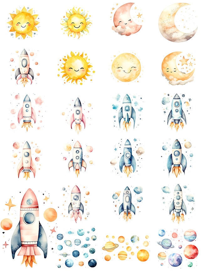 Cute Space Clipart: Astronaut Art for Crafts and Decor | PNG Bundle | Digital Download | Sublimation files | Nursery Wall Decal | Birthday