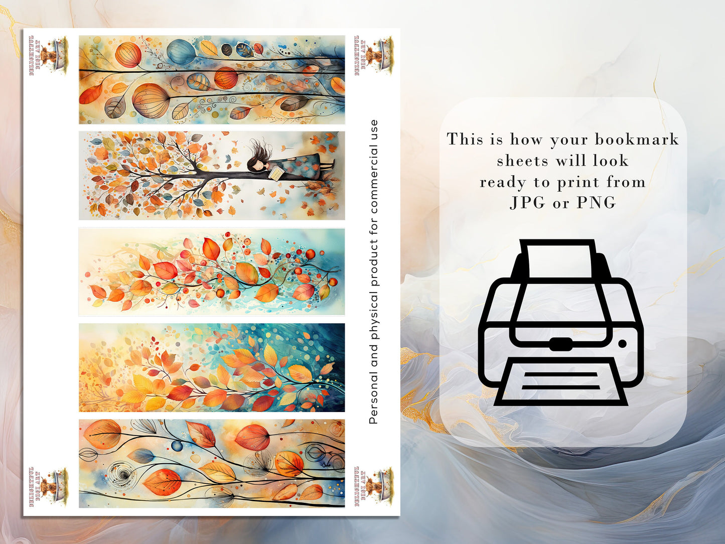 20 Fall Leaves Printable Bookmarks | Digital Download JPG Bookmark Set| PNG bookmark sublimation | Cute Autumn bookmark set | Fussy Cuts