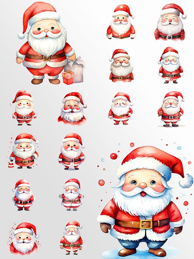 Cute Santa Clipart: Santa Claus Art for Christmas Crafts and Decor | PNG Bundle | Digital Download | Sublimation files | Kawaii X-mas Pack