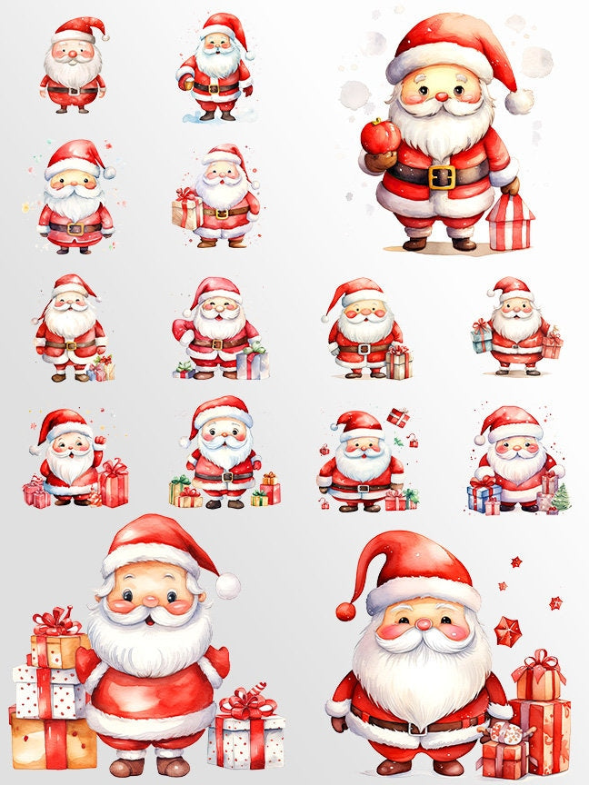 Cute Santa Clipart: Santa Claus Art for Christmas Crafts and Decor | PNG Bundle | Digital Download | Sublimation files | Kawaii X-mas Pack