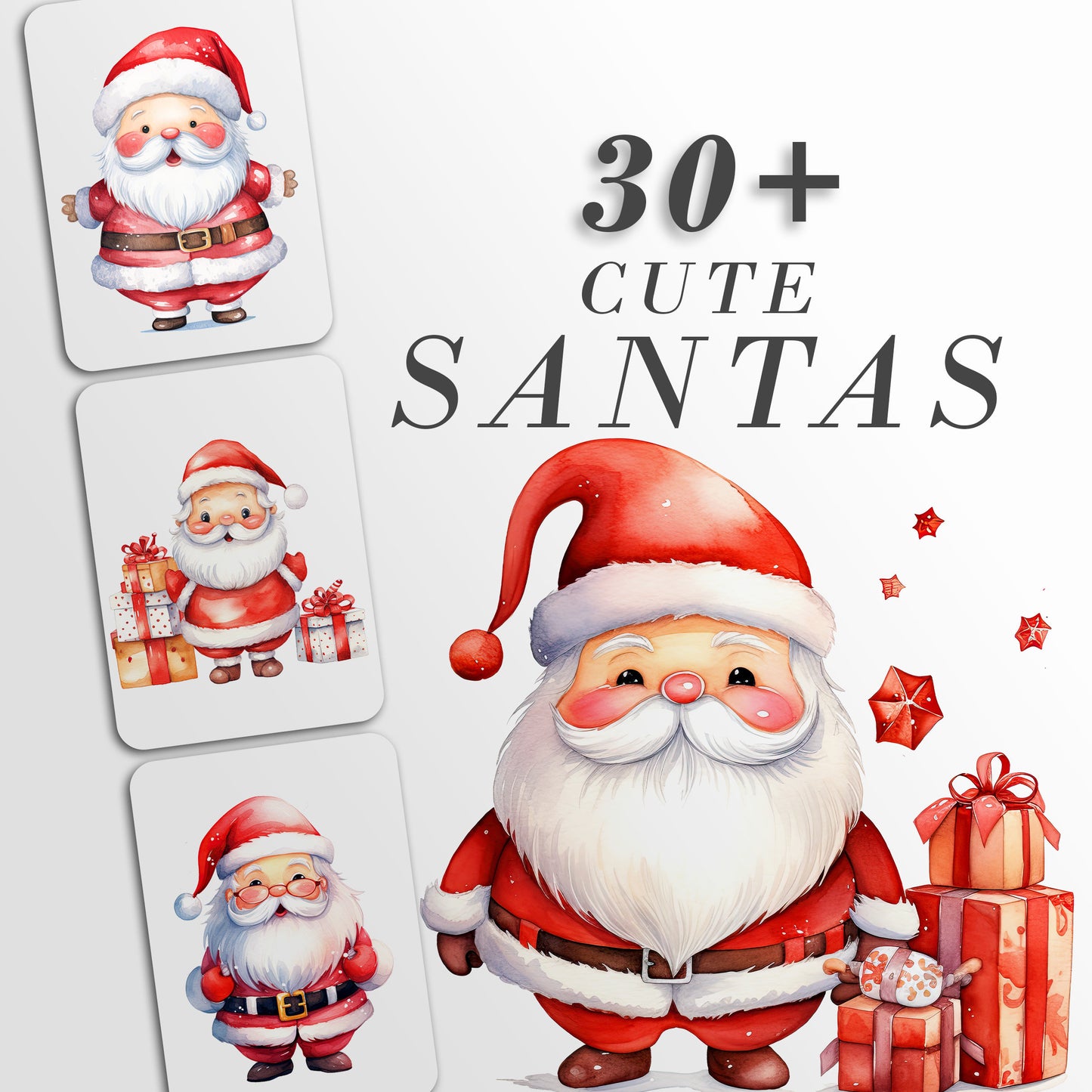 Cute Santa Clipart: Santa Claus Art for Christmas Crafts and Decor | PNG Bundle | Digital Download | Sublimation files | Kawaii X-mas Pack