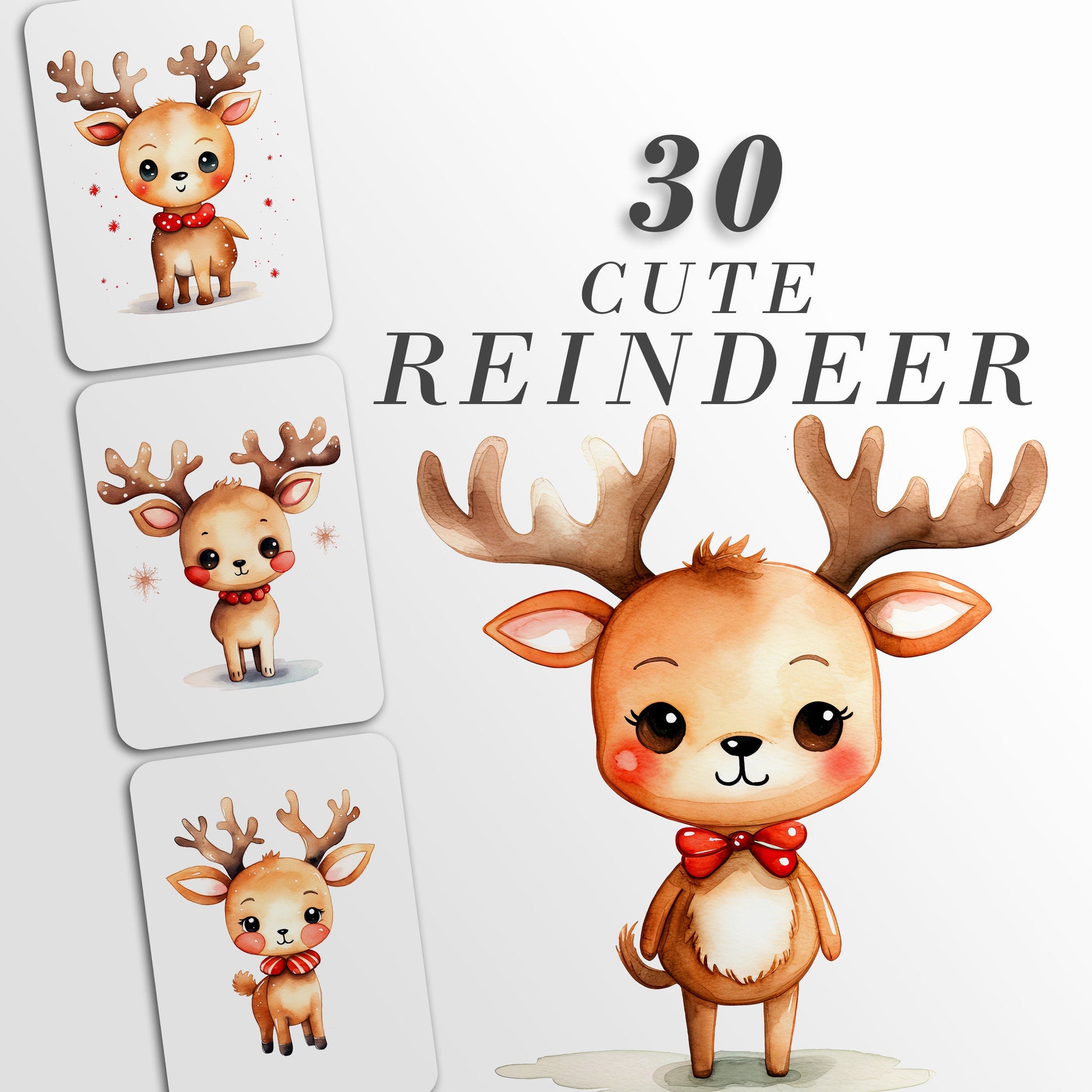 Cute Reindeer Clipart: Reindeer Art for Christmas Crafts and Decor | PNG Bundle | Digital Download | Sublimation files| Kawaii X-mas Pack