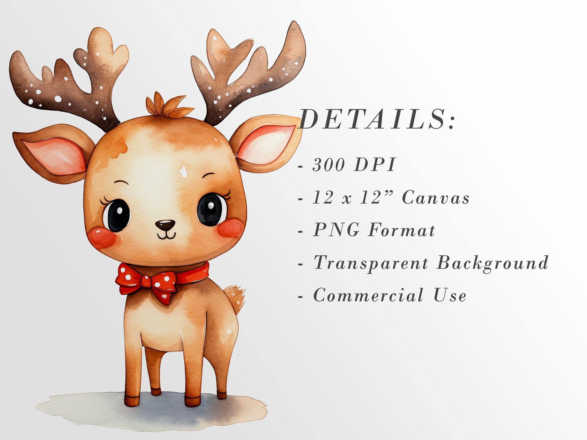 Cute Reindeer Clipart: Reindeer Art for Christmas Crafts and Decor | PNG Bundle | Digital Download | Sublimation files| Kawaii X-mas Pack