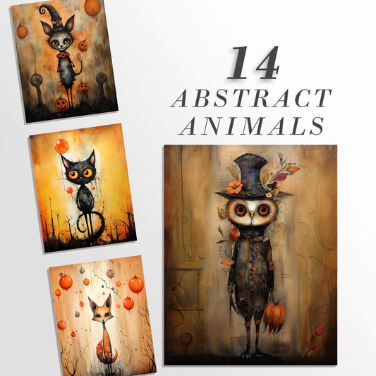 14 Abstract Animals Printable Art Pages| Digital Download JPG Paper Set| PNG sublimation| Whimsical Digital Paper Bundle| Retro Characters