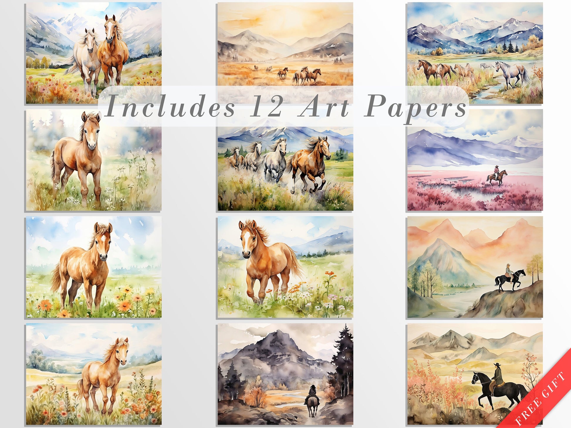 Watercolor Horses Clipart: Horse and Foal Art for Crafts and Decor | PNG Bundle | Digital Download | Sublimation files | Horse riding images