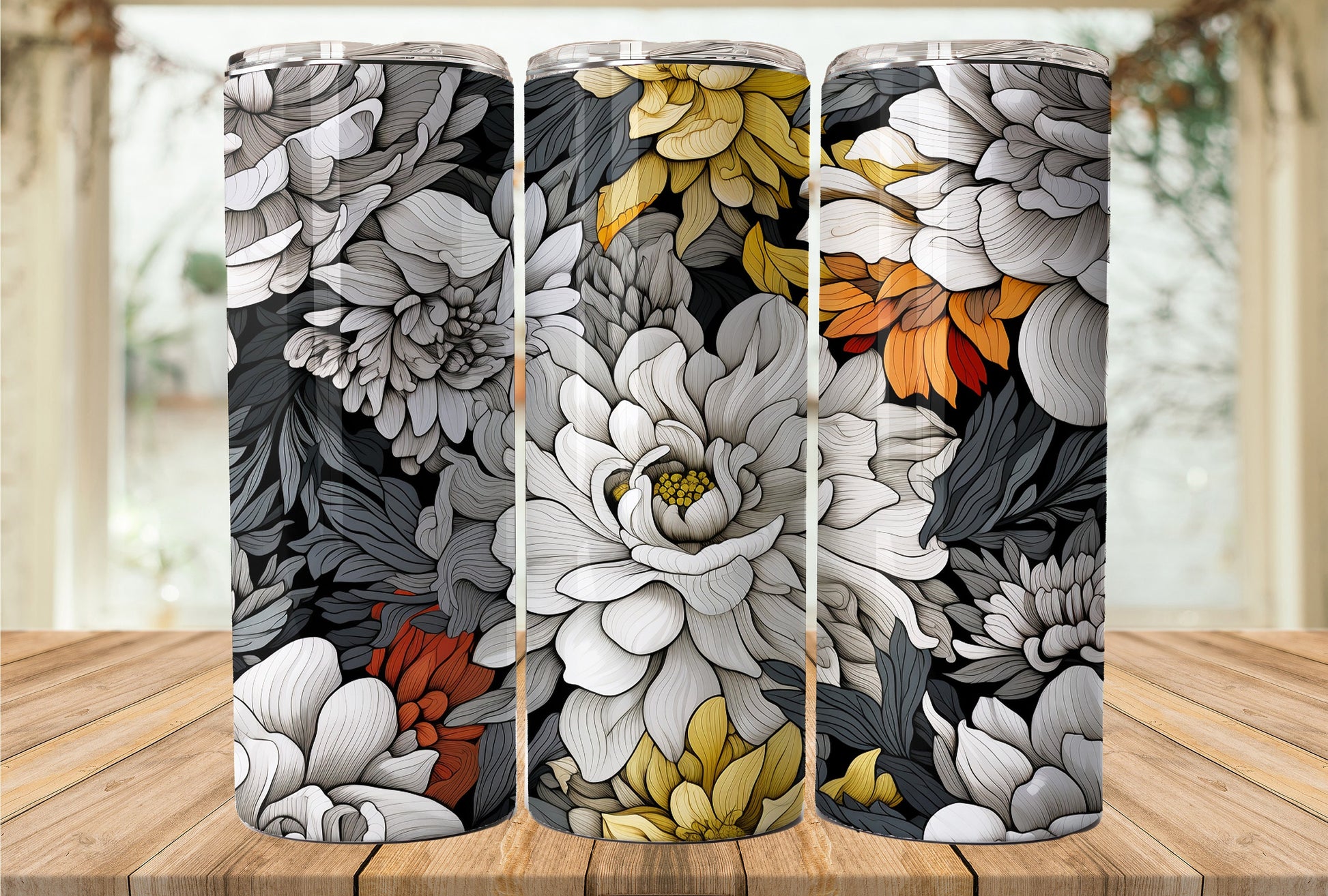 Floral 20oz Skinny Tumbler Sublimation Wrap| Digital Download Straight Tumbler Wrap PNG| Seamless Design| Whimsical Artwork