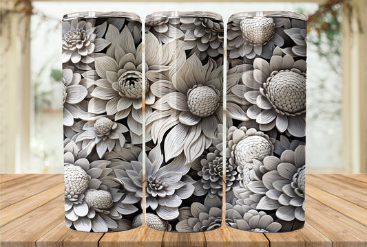 3D Floral 20oz Skinny Tumbler Sublimation Wrap | Digital Download Straight Tumbler Wrap PNG | 3D Seamless Design | Whimsical Artwork