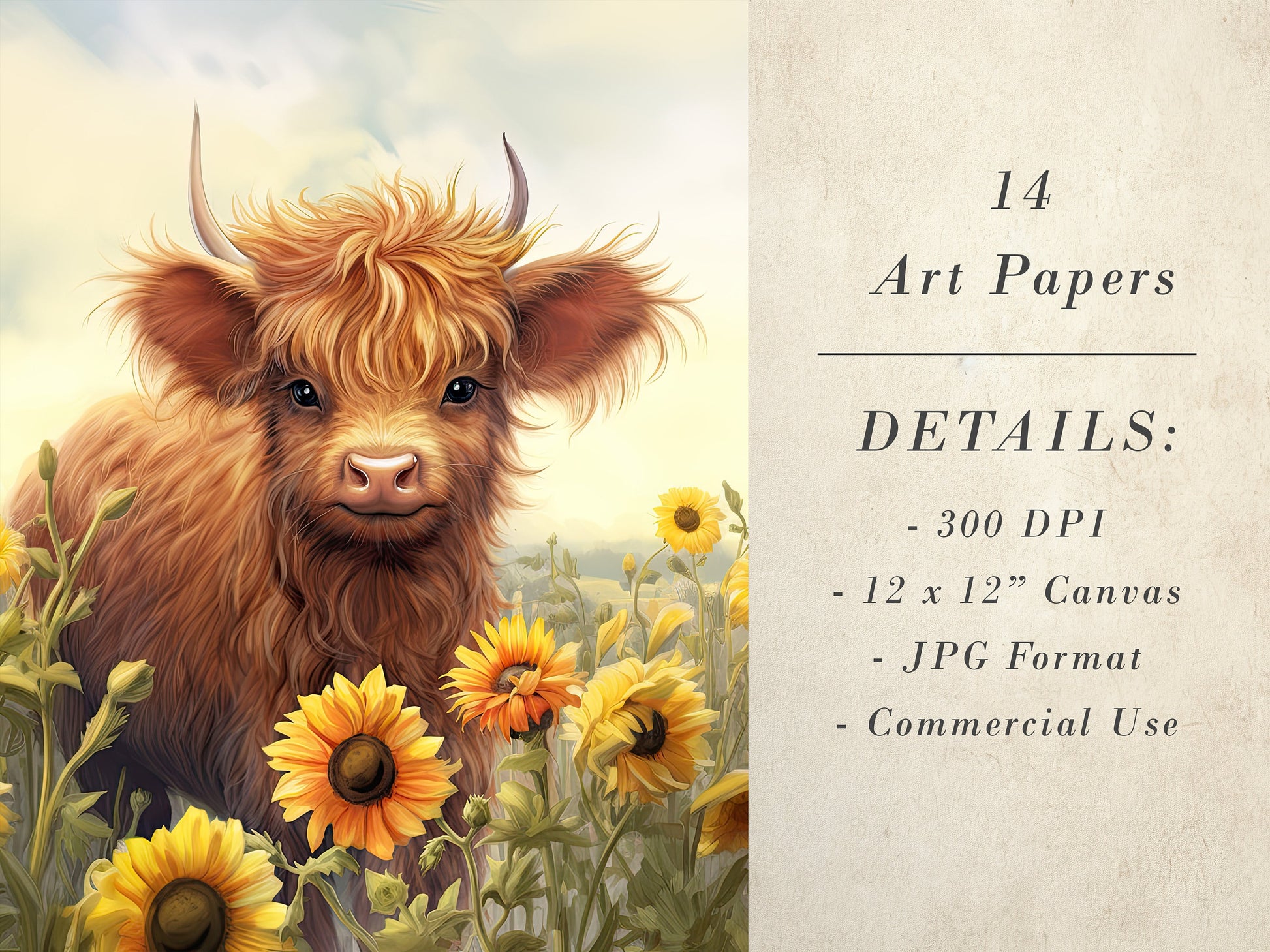 14 Cute Highland Cow Printable Art Pages| Digital Download JPG Paper Set| Whimsical Digital Paper Bundle| Cow Lover Art| Retro Cow Graphics