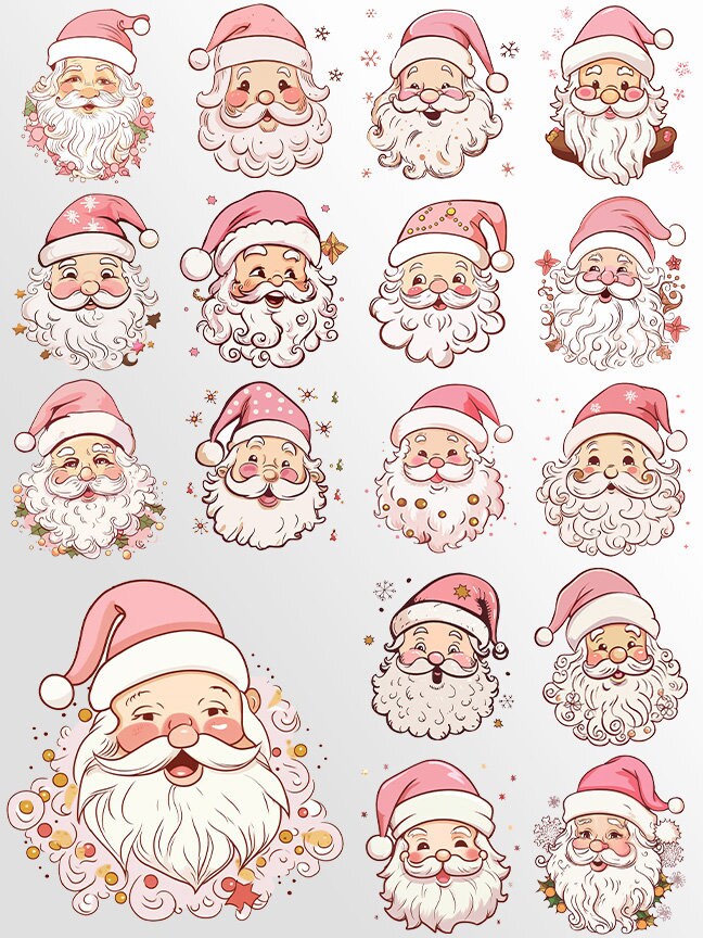 Pink Santa Clipart: Santa Claus Art for Christmas Crafts and Decor | PNG Bundle | Digital Download | Sublimation files | Kawaii X-mas Pack