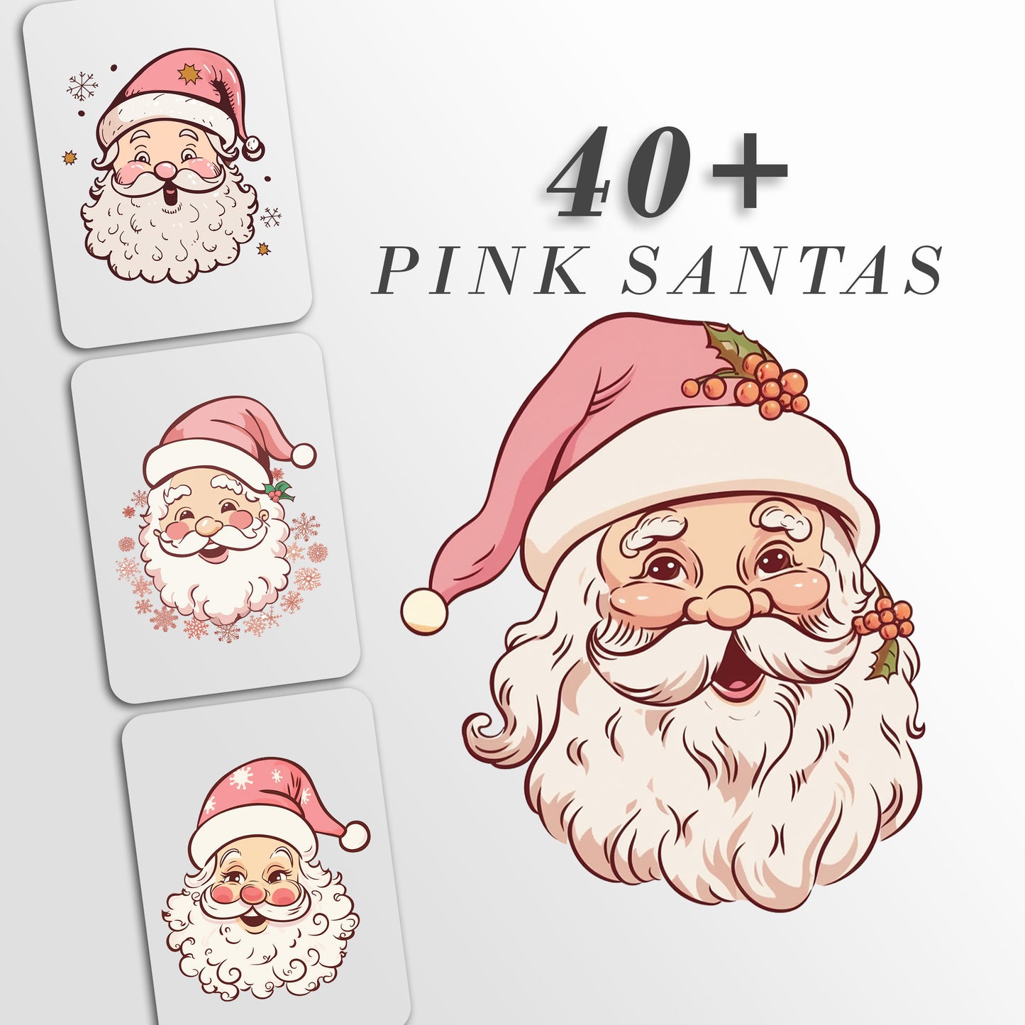 Pink Santa Clipart: Santa Claus Art for Christmas Crafts and Decor | PNG Bundle | Digital Download | Sublimation files | Kawaii X-mas Pack