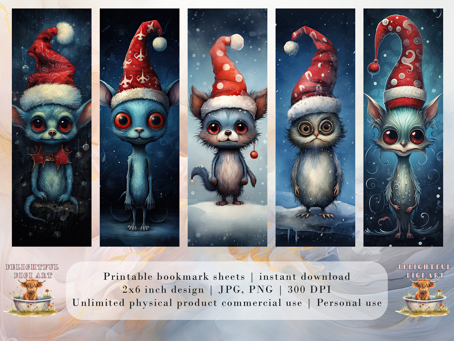15 Cute Christmas Animal Printable Bookmarks | Digital Download JPG Bookmark Set| PNG bookmark sublimation | Whimsical bookmark set| Craft