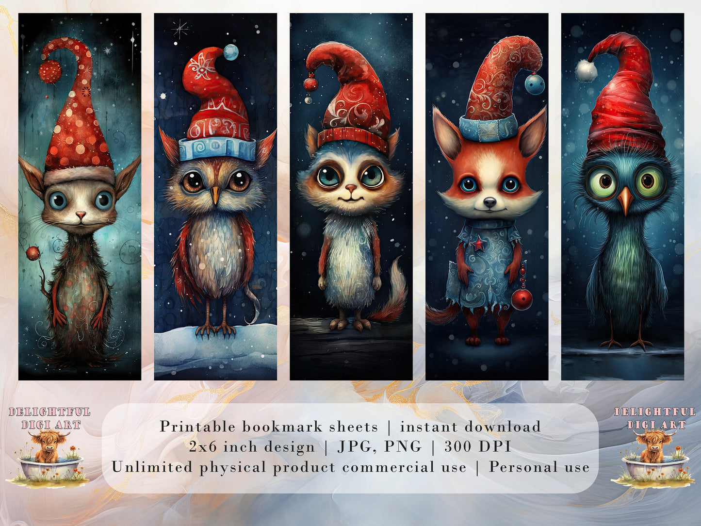 15 Cute Christmas Animal Printable Bookmarks | Digital Download JPG Bookmark Set| PNG bookmark sublimation | Whimsical bookmark set| Craft