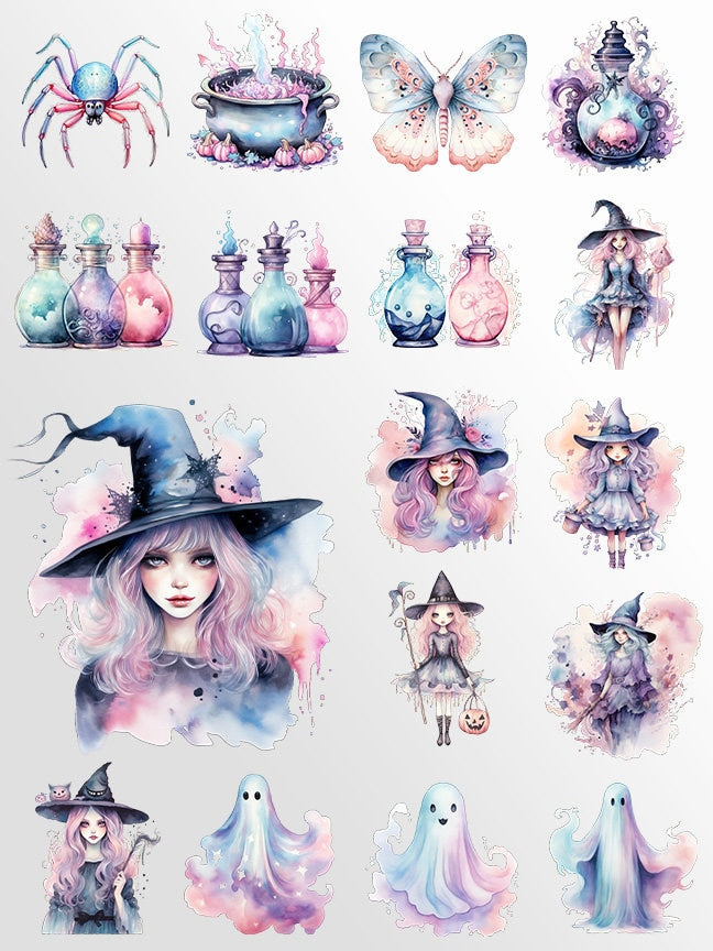 Pastel Halloween Characters Clipart: Pastel Art for Crafts and Decor | PNG Bundle | Digital Download | Sublimation Designs| Retro Spooky Art