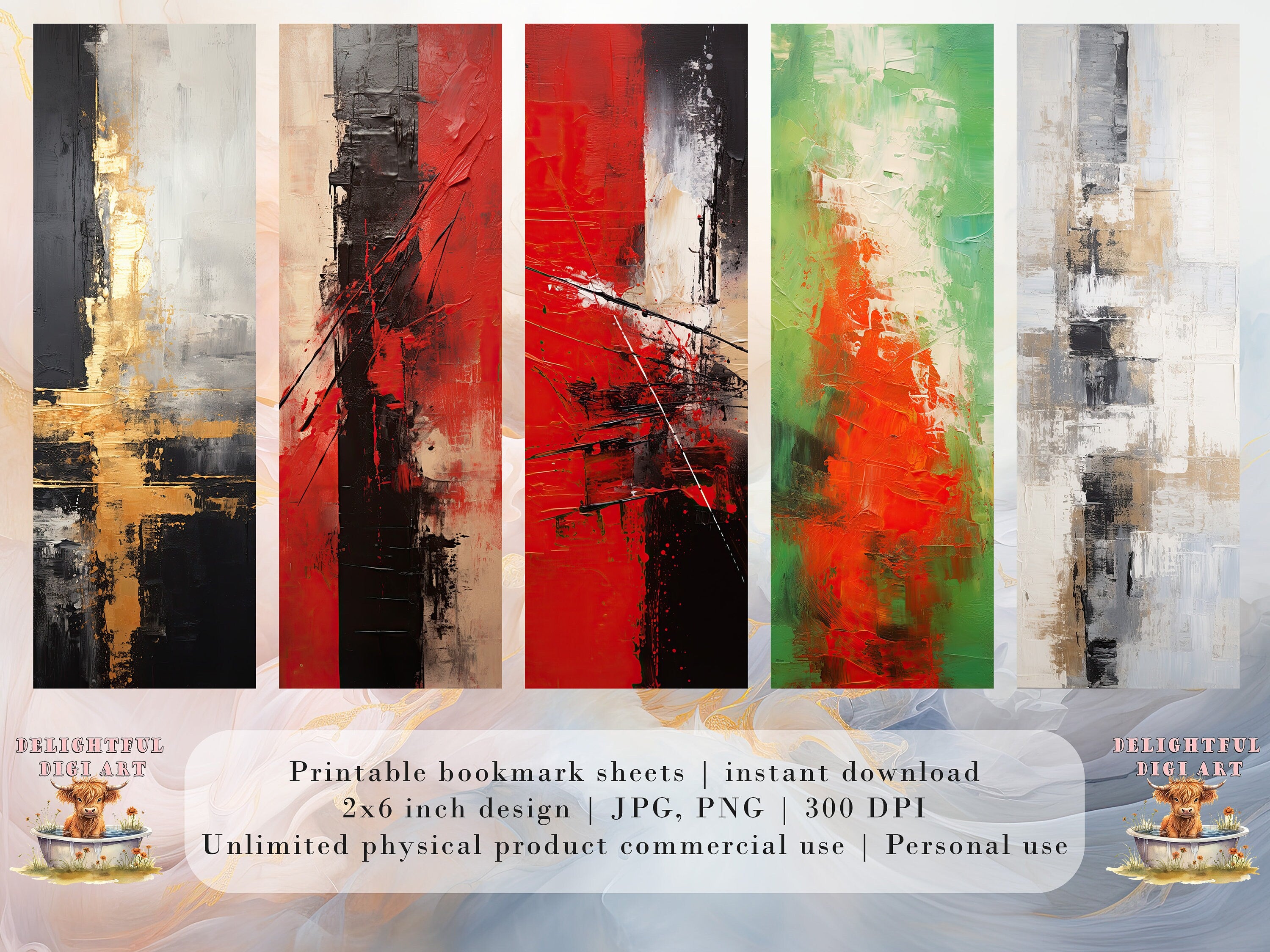 20 Abstract Printable Bookmarks | Digital Download JPG Bookmark Set| P ...