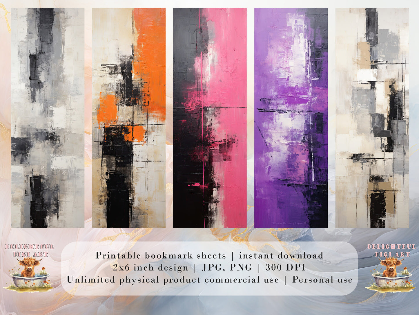 20 Abstract Printable Bookmarks | Digital Download JPG Bookmark Set| PNG bookmark sublimation | Fine Art bookmark set| Oil Painting Bookmark