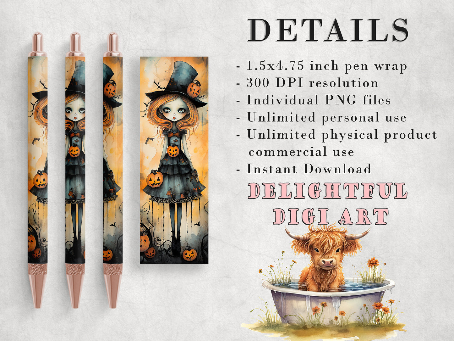 10 Whimsical Halloween Pen Wrap PNGs | Pen Wrap Sublimation Designs | Pen Waterslide Designs | Pencil Sublimation Design | Epoxy Pen Wraps