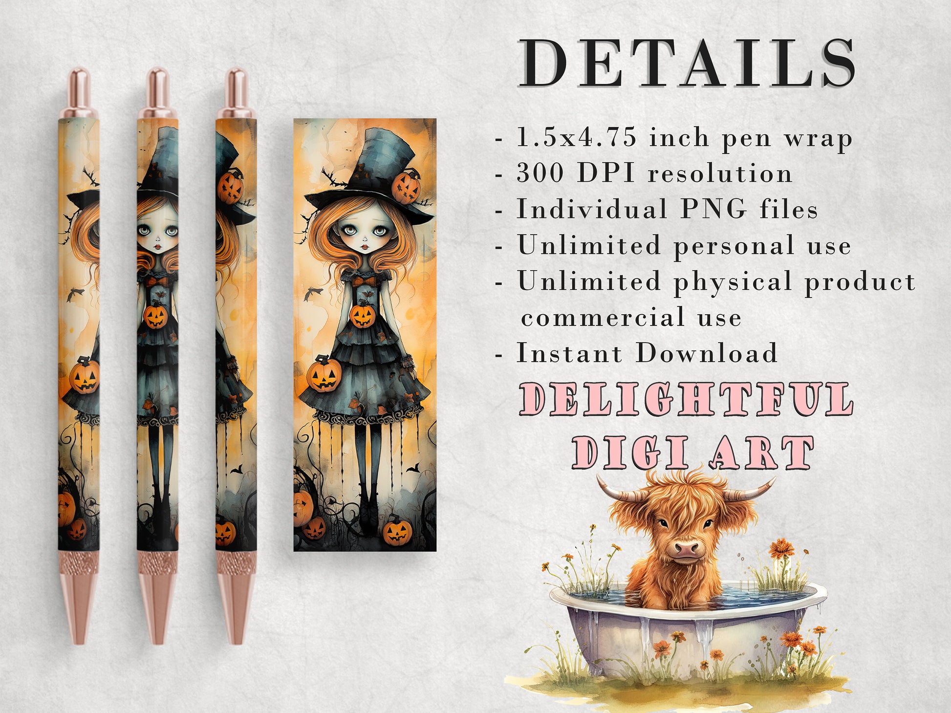 10 Whimsical Halloween Pen Wrap PNGs | Pen Wrap Sublimation Designs | Pen Waterslide Designs | Pencil Sublimation Design | Epoxy Pen Wraps