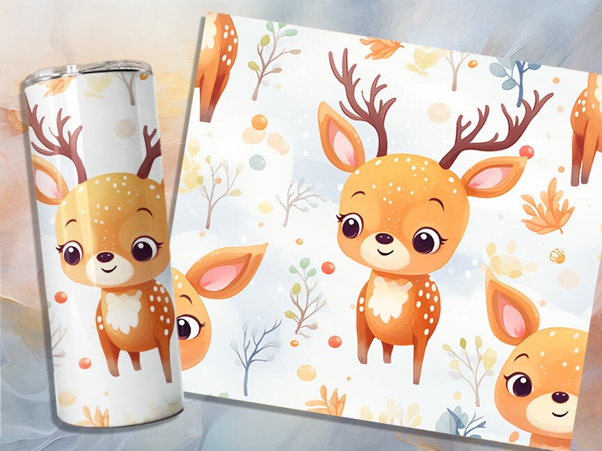 Cute Reindeer Seamless 20oz Skinny Tumbler Sublimation Wrap| Digital Download Straight Tumbler Wrap PNG | Christmas Design Wrap| Retro X-mas