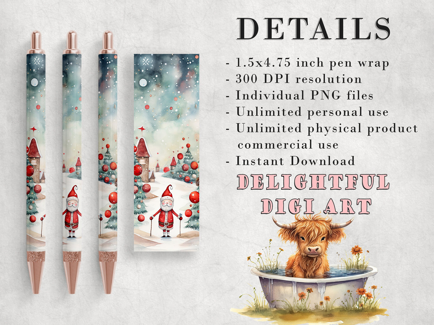 10 Cute Christmas Pen Wrap PNGs | Pen Wrap Sublimation Designs | Pen Waterslide Designs | Pencil Sublimation Design | Epoxy Pen Wraps