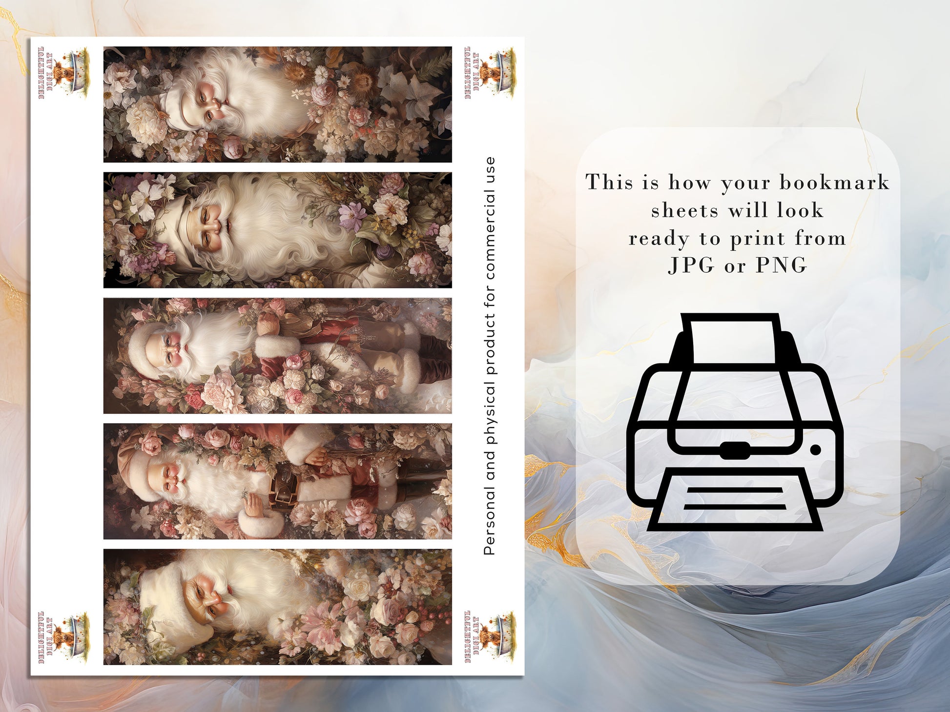 15 Floral Santa Printable Bookmarks | Digital Download JPG Bookmark Sheets| PNG bookmark sublimation| Bookmark set| Cheeky Xmas Graphics