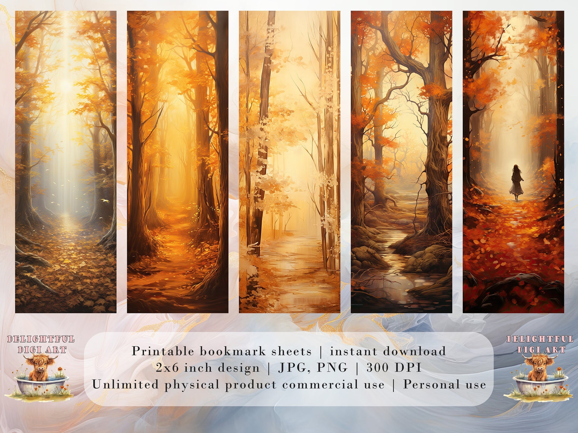 10 Fall Landscapes Printable Bookmarks | Digital Download JPG Bookmark Set| PNG bookmark sublimation | Cute Autumn bookmark set | Fussy Cuts