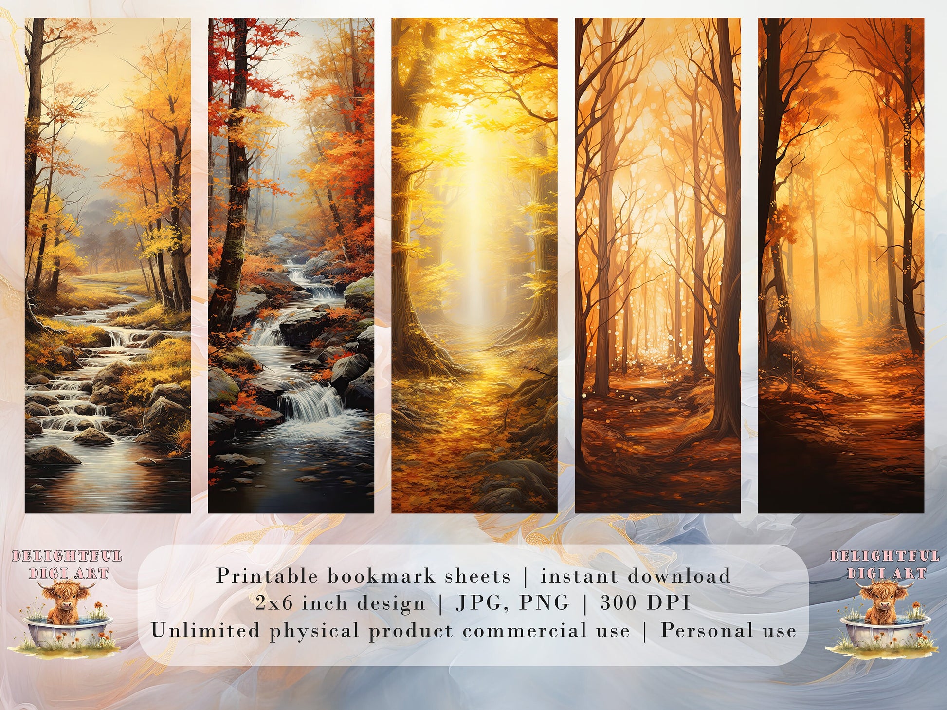 10 Fall Landscapes Printable Bookmarks | Digital Download JPG Bookmark Set| PNG bookmark sublimation | Cute Autumn bookmark set | Fussy Cuts