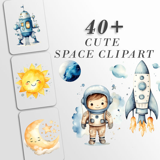 Cute Space Clipart: Astronaut Art for Crafts and Decor | PNG Bundle | Digital Download | Sublimation files | Nursery Wall Decal | Birthday