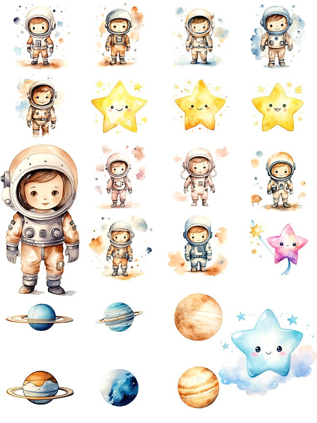 Cute Space Clipart: Astronaut Art for Crafts and Decor | PNG Bundle | Digital Download | Sublimation files | Nursery Wall Decal | Birthday