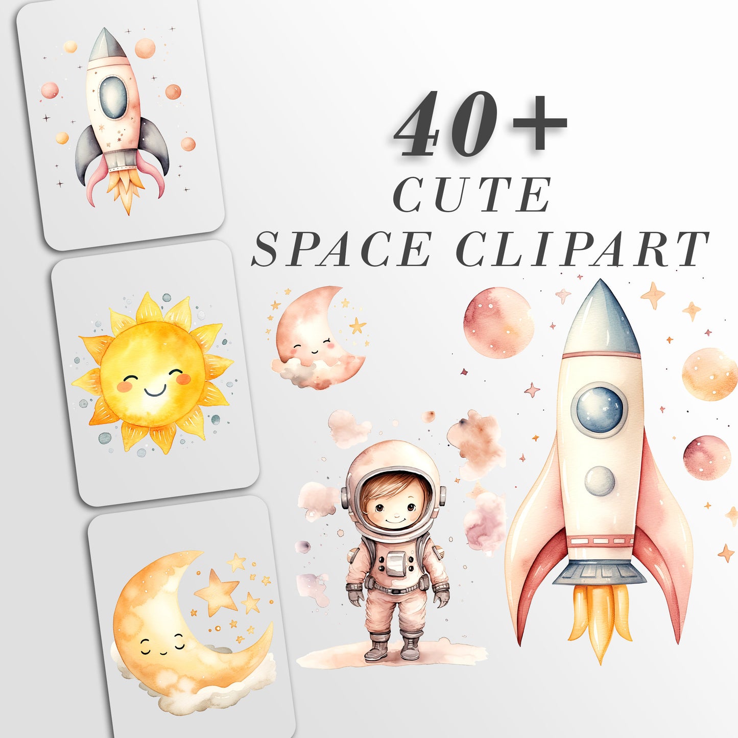 Cute Space Clipart: Astronaut Art for Crafts and Decor | PNG Bundle | Digital Download | Sublimation files | Nursery Wall Decal | Birthday
