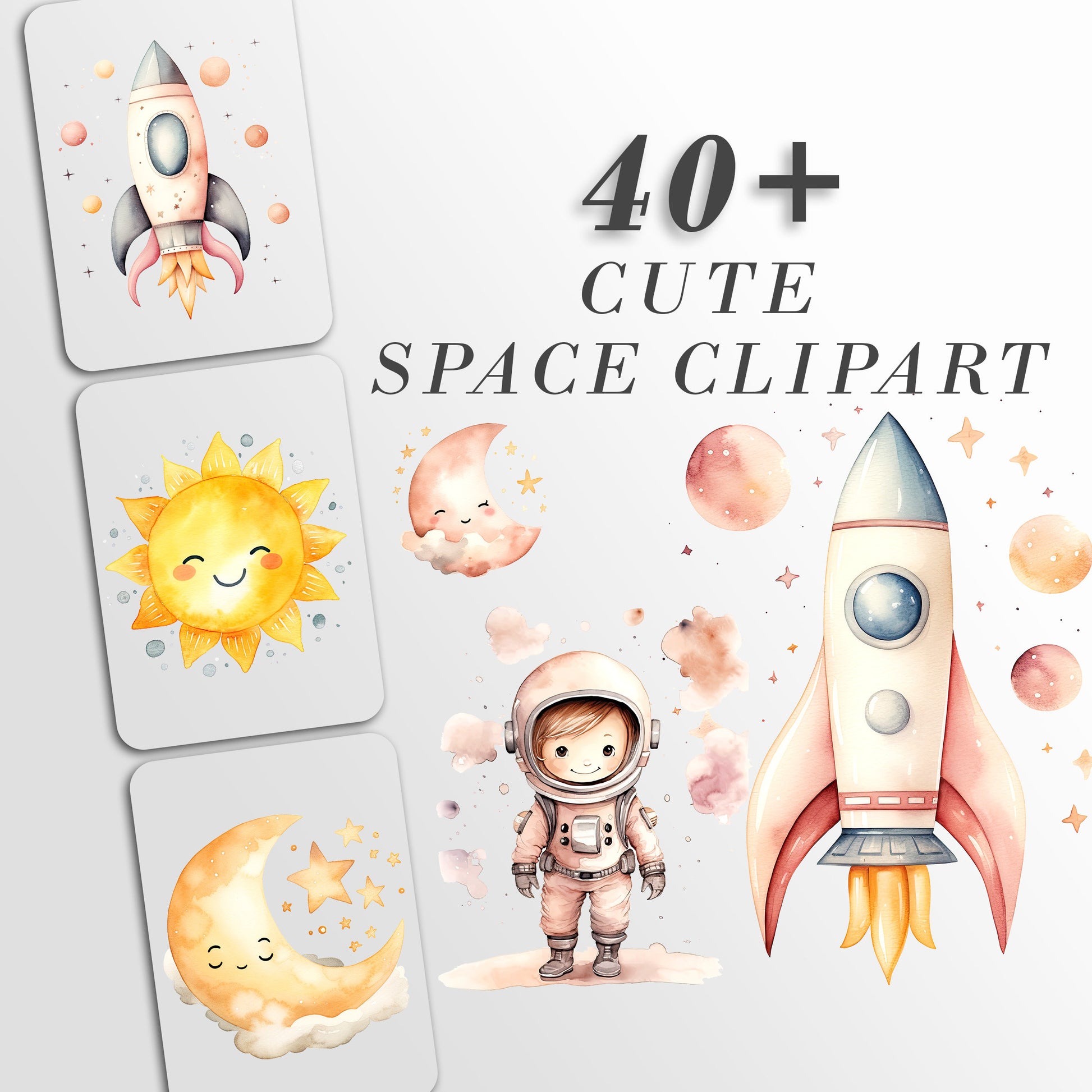 Cute Space Clipart: Astronaut Art for Crafts and Decor | PNG Bundle | Digital Download | Sublimation files | Nursery Wall Decal | Birthday