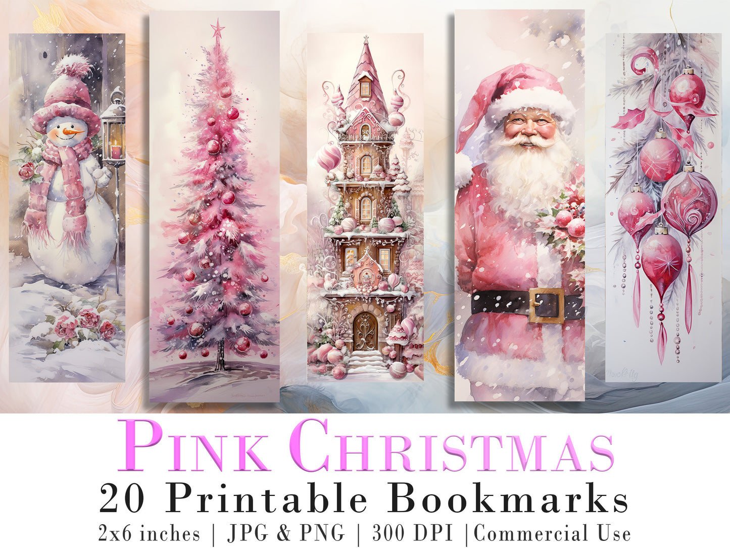 20 Cute Pink Christmas Printable Bookmarks | Digital Download JPG Bookmark Set| PNG bookmark sublimation | X-Mas bookmark set | Fussy Cuts