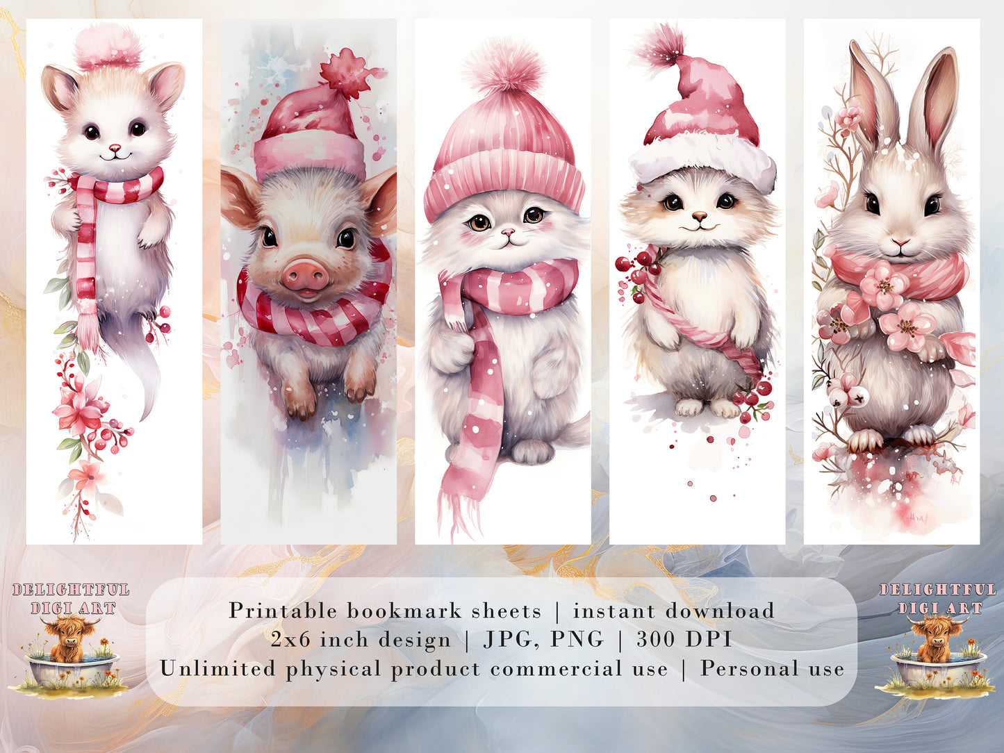 20 Cute Pink Christmas Printable Bookmarks | Digital Download JPG Bookmark Set| PNG bookmark sublimation | X-Mas bookmark set | Fussy Cuts