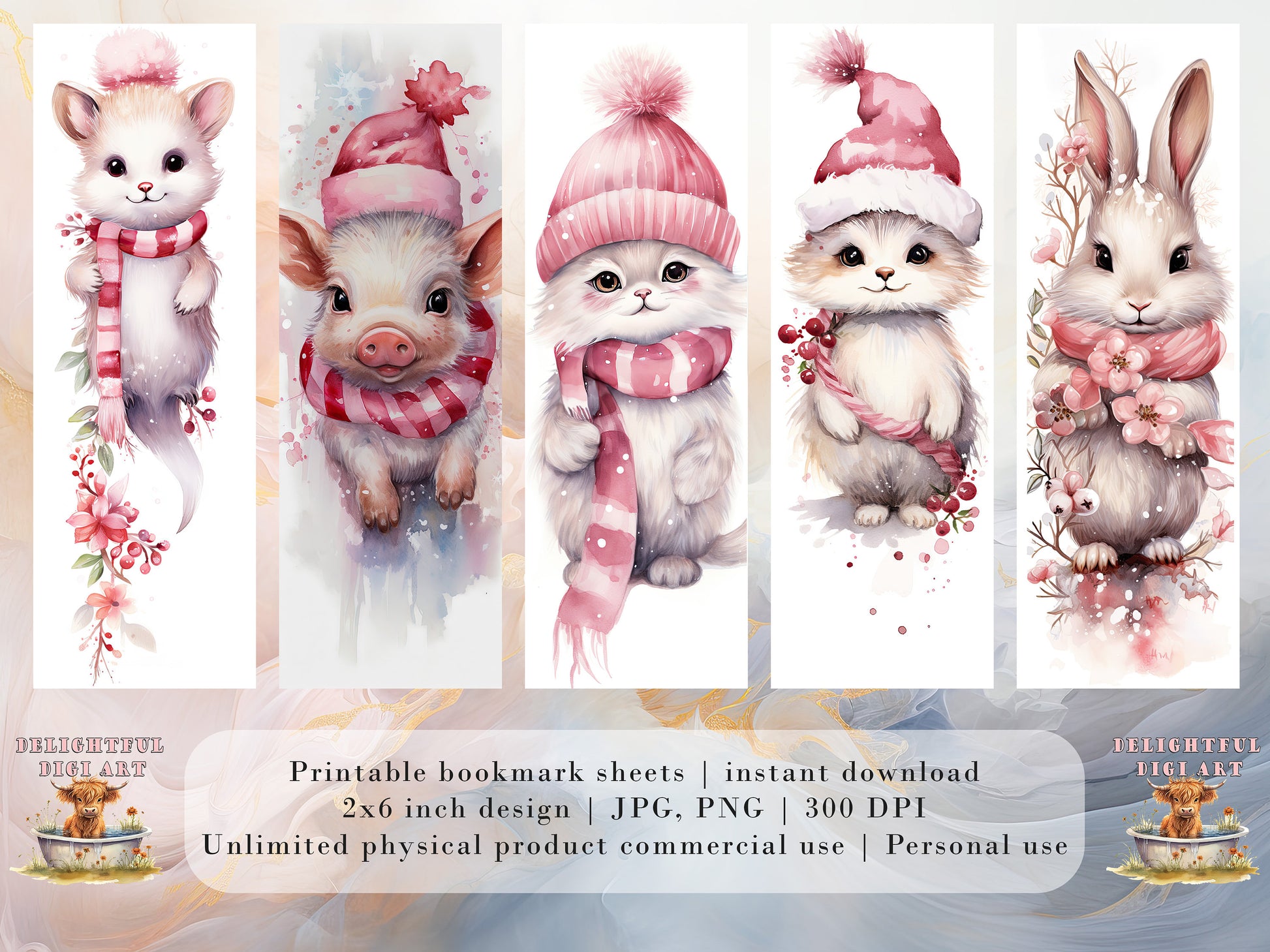 20 Cute Pink Christmas Printable Bookmarks | Digital Download JPG Bookmark Set| PNG bookmark sublimation | X-Mas bookmark set | Fussy Cuts