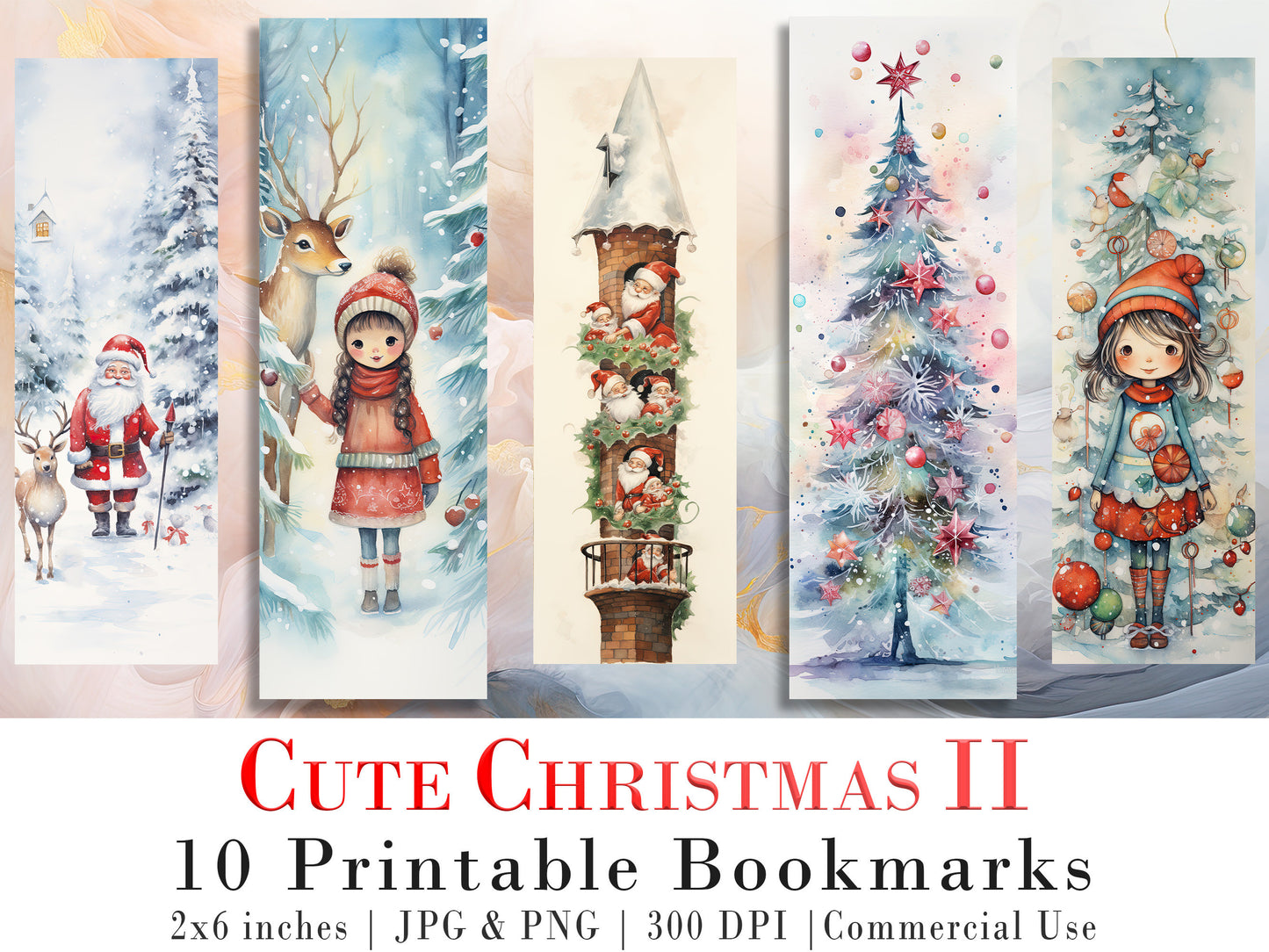 10 Cute Christmas Printable Bookmarks | Digital Download JPG Bookmark Sheets | PNG bookmark sublimation | Bookmark set | Retro Xmas Graphics