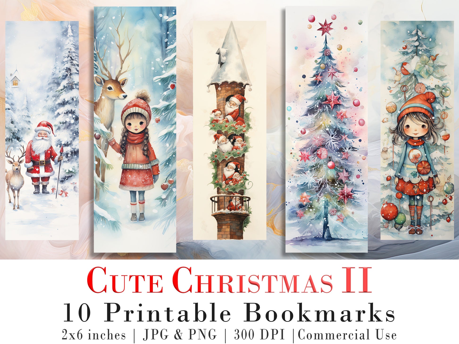 10 Cute Christmas Printable Bookmarks | Digital Download JPG Bookmark Sheets | PNG bookmark sublimation | Bookmark set | Retro Xmas Graphics