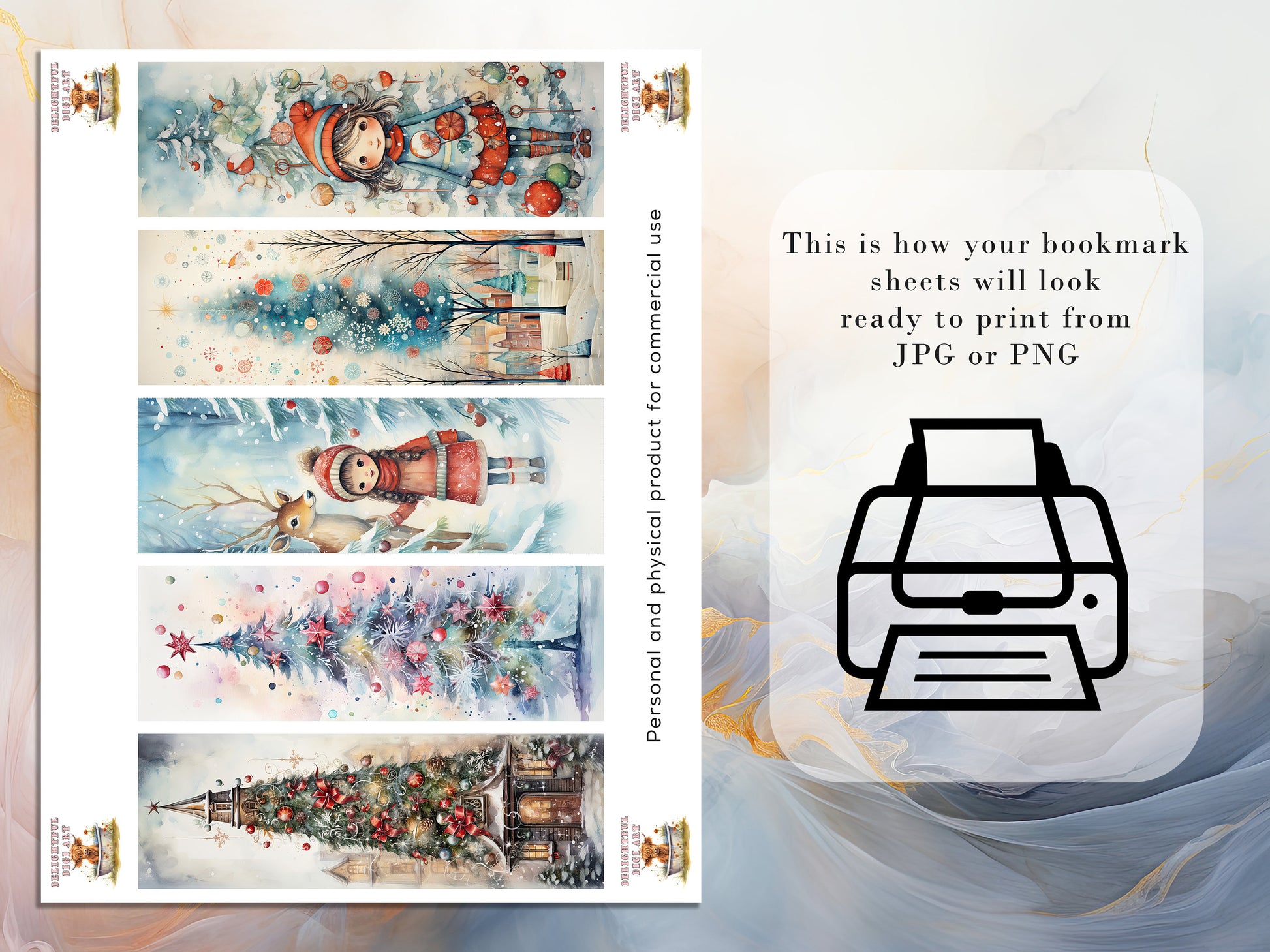 10 Cute Christmas Printable Bookmarks | Digital Download JPG Bookmark Sheets | PNG bookmark sublimation | Bookmark set | Retro Xmas Graphics