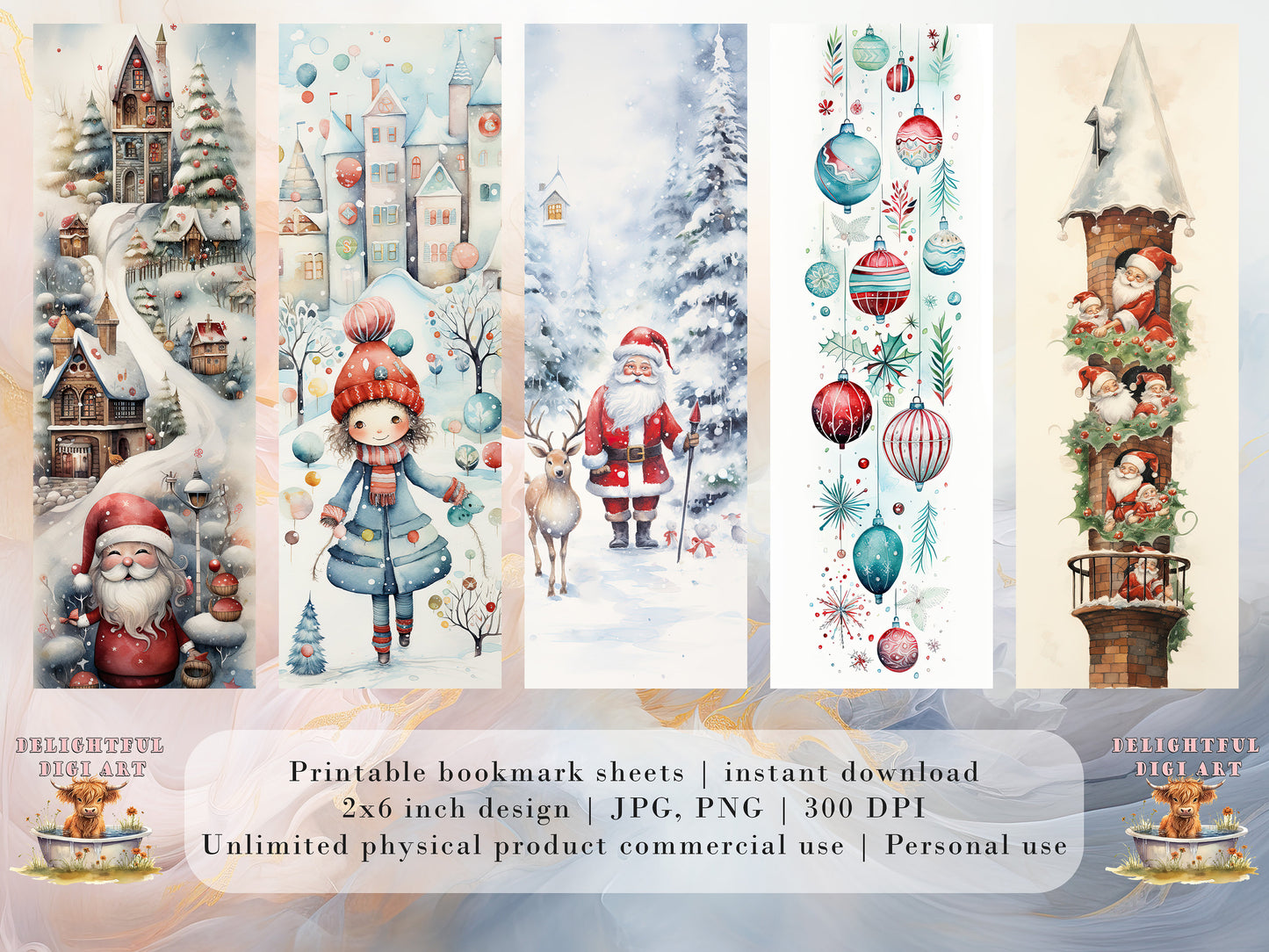 10 Cute Christmas Printable Bookmarks | Digital Download JPG Bookmark Sheets | PNG bookmark sublimation | Bookmark set | Retro Xmas Graphics