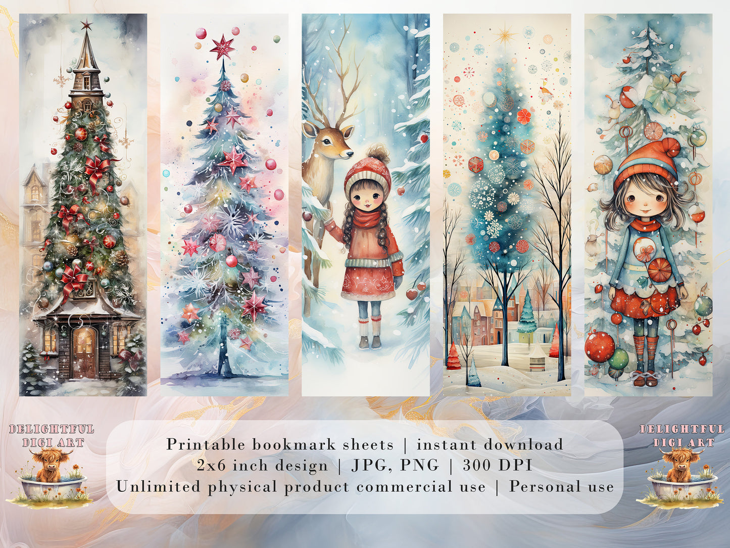 10 Cute Christmas Printable Bookmarks | Digital Download JPG Bookmark Sheets | PNG bookmark sublimation | Bookmark set | Retro Xmas Graphics