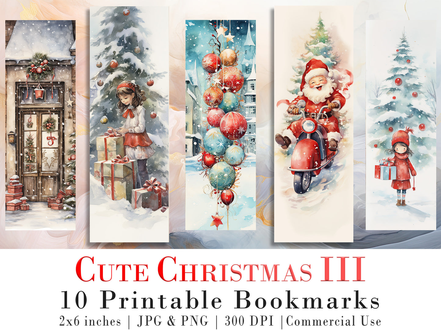 10 Cute Christmas Printable Bookmarks | Digital Download JPG Bookmark Sheets | PNG bookmark sublimation | Bookmark set | Retro Xmas Graphics